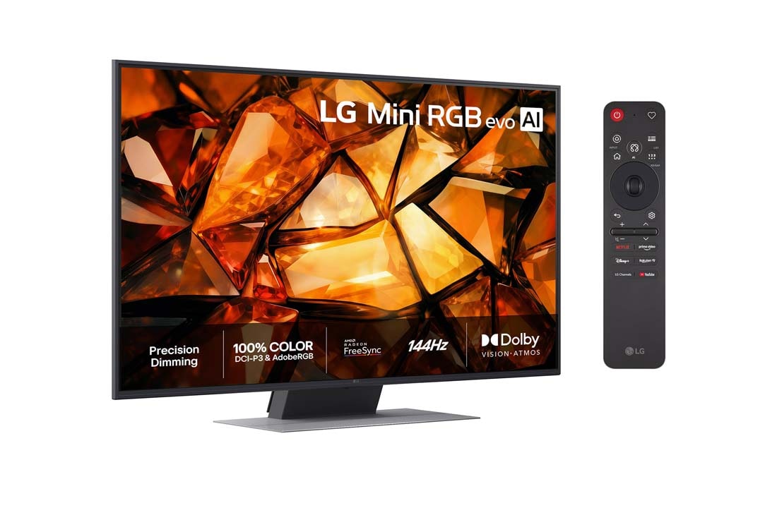 LG 75'' Mini RGB MRGB87 4K AI TV - 2026, -45 degree side view with infill image, 75MRGB87B6B, thumbnail 2