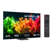 LG 85'' QNED evo MiniLED QNED81 4K AI TV - 2026, LG QNED evo AI QNED80 Mini LED edestä ja sivulta nähtynä. Mallissa on 85-tuumainen näyttö, jonka leveys on 1 889 mm ja korkeus 1 087 mm. Television korkeus jalustan kanssa on 1 149 mm ja profiilin syv, 85QNED81B6A, thumbnail 2