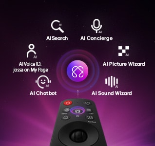 LG OLED AI B6E sisältää AI Hubin personointia varten, jossa on tekoälysymboli kaukosäätimen yläpuolella ja jota ympäröivät AI Searchin, AI Conciergen, AI Voice ID with My Pagen, AI Chatbotin, AI Picture Wizardin ja AI Sound Wizardin tunnukset.
