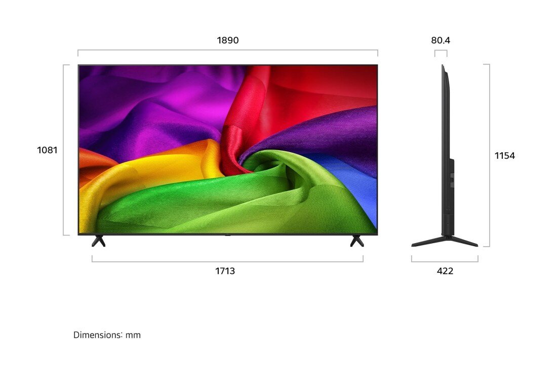 LG 85'' Nano UHD NU80 4K AI TV - 2026, dimensions, 85NU800B6LA, thumbnail 4