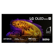 LG 65'' OLED evo Gallery G6 4K AI TV - 2026, Vuonna 2026 julkaistun LG OLED evo AI G6:n edestäpäin kuvatussa näkymässä näkyy ohut musta kehys ja ruudun täyttävä eloisa, veistoksellinen kuva, jossa on runsaasti kerrostettuja, monivärisiä muotoja , OLED65G64LW, thumbnail 1