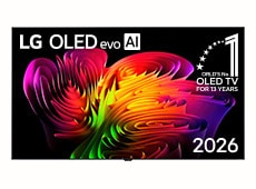 LG OLED evo AI W6 Wallpaper TV:n etunäkymä esittelee sen selkeän Wallpaper-muotoilun, samalla kun dynaaminen abstrakti koostumus aaltomaisista värisävyistä eloisissa monivärisissä sävyissä virtaa saumattomasti näytöllä.