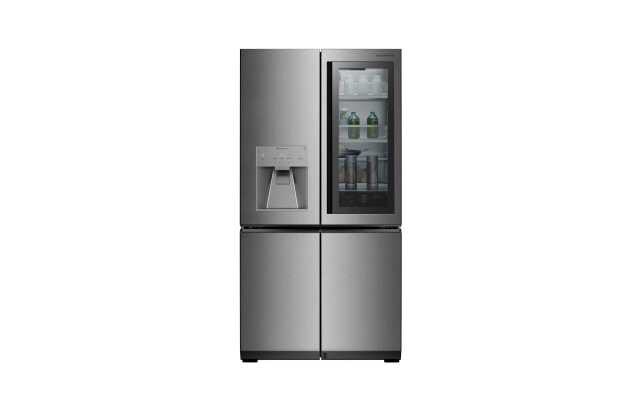A front shot of lg signature instaview door-in-door refrigerator.