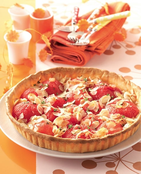 Recette tarte à la tomate, aux amandes et au miel