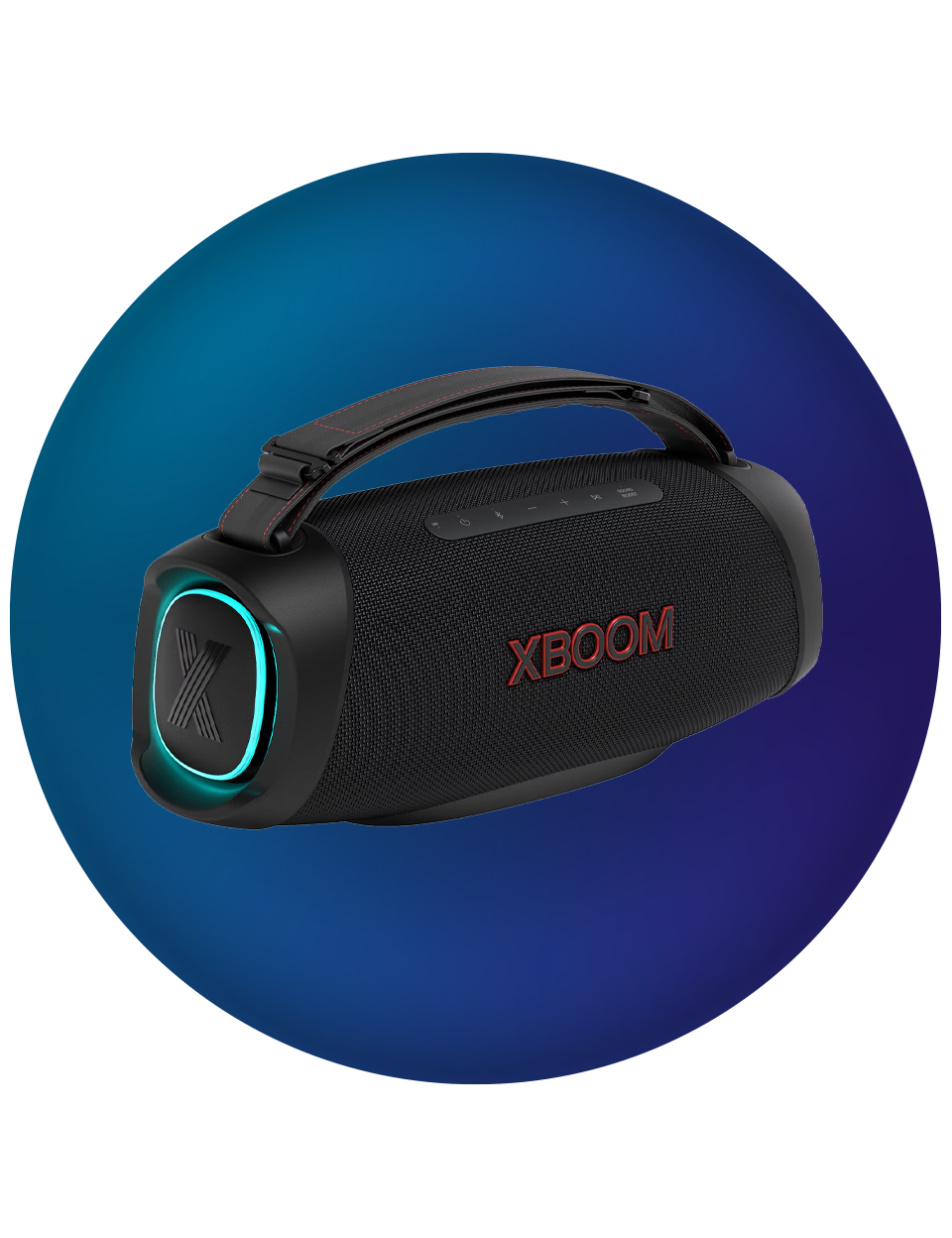 LG XBOOM Go XG8T portable Bluetooth speaker product image with grab-and-go strap design