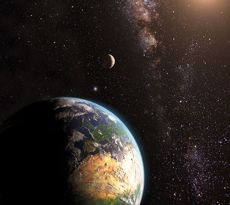 The LG Miraclass embodies a distinct black color, showing the contrast between the dark shadow and the bright Earth.