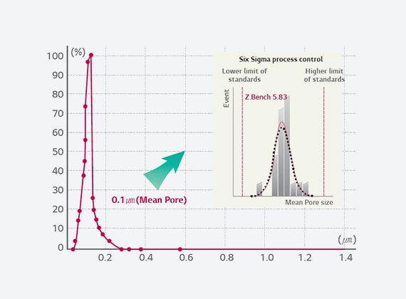 The graph of the capillary flow porometer of G-Brane P Series