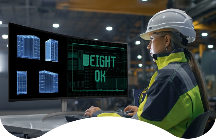LG's Ergo Dual Monitor maximizes working space in the factory, reinforcing space efficiency.