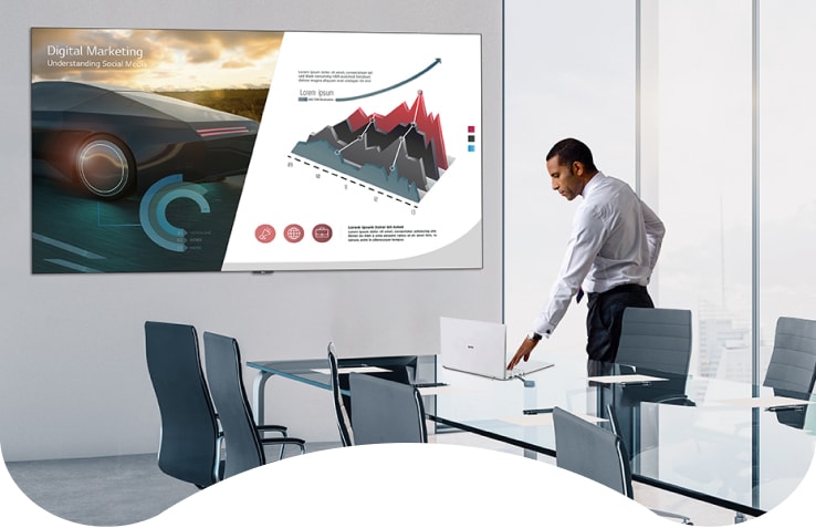 LG LED All-in-One Smart has built-in speakers and boasts a stunning large screen: offering optimized features for large meeting rooms.