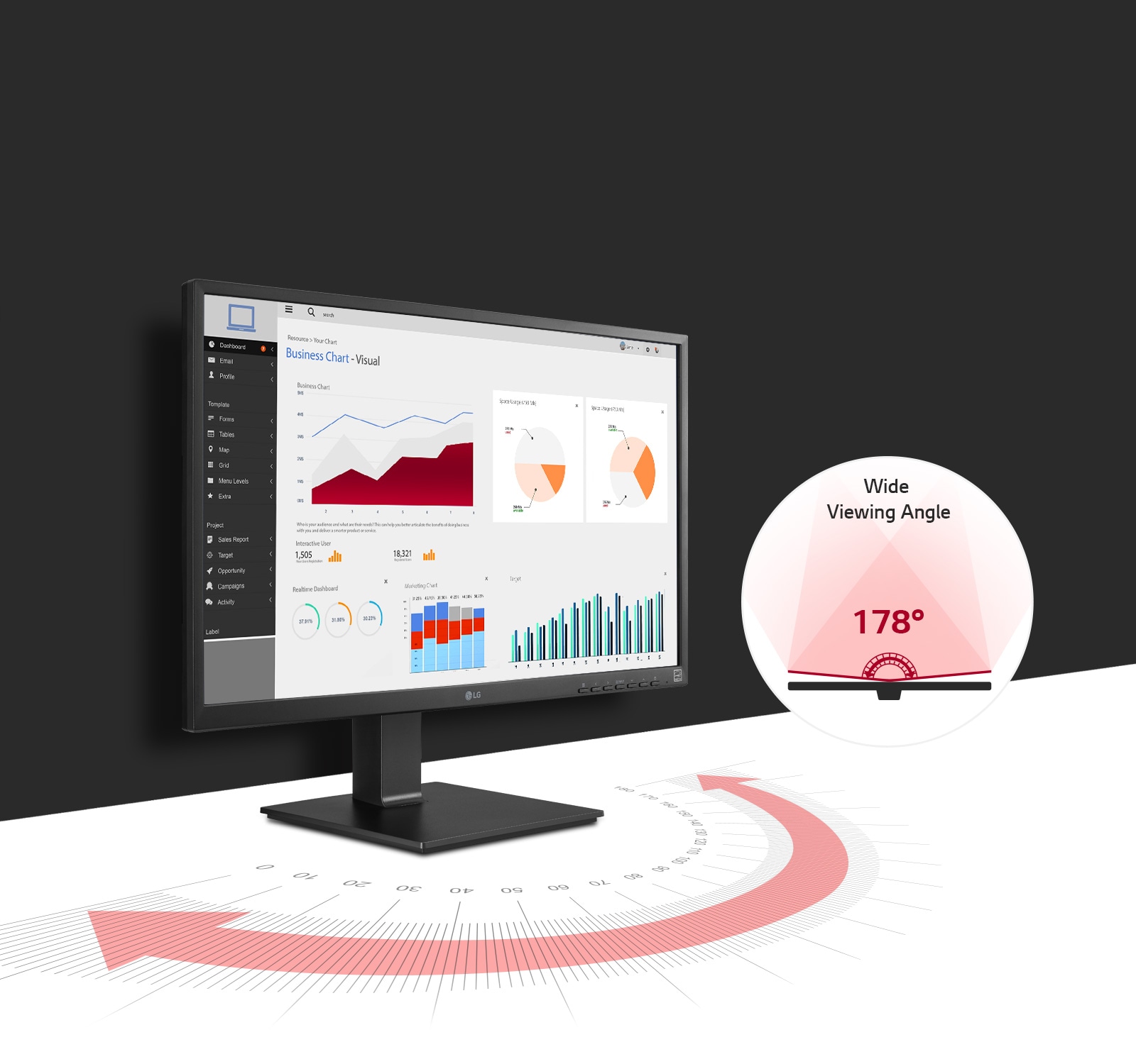 LG monitor offers Wide Viewing Angle 178̊ by IPS.