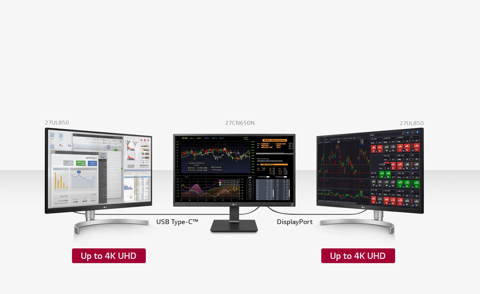 Triple-monitor setup with two 27UL850 monitors.