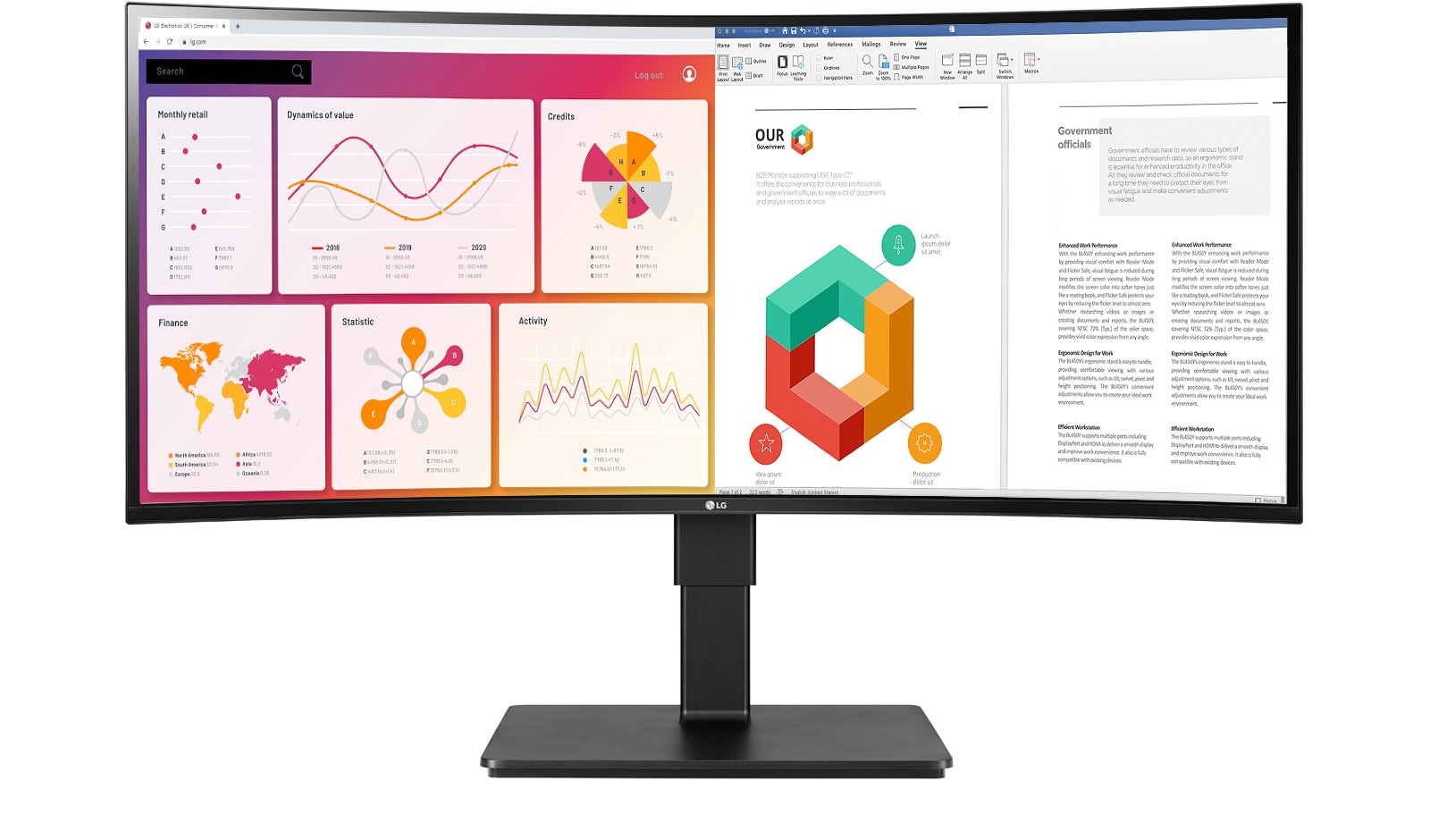 UltraWide™ QHD monitor screen (3440x1440 resolution, 21:9 aspect ratio)