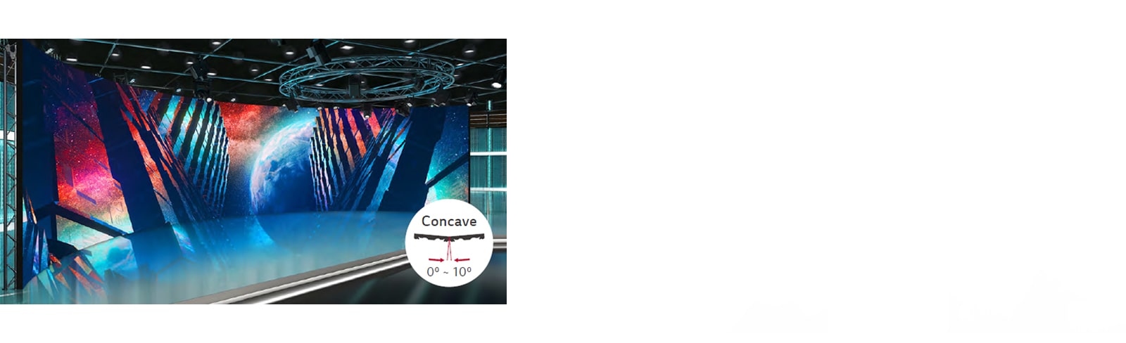 Curved LED walls are installed in a studio.