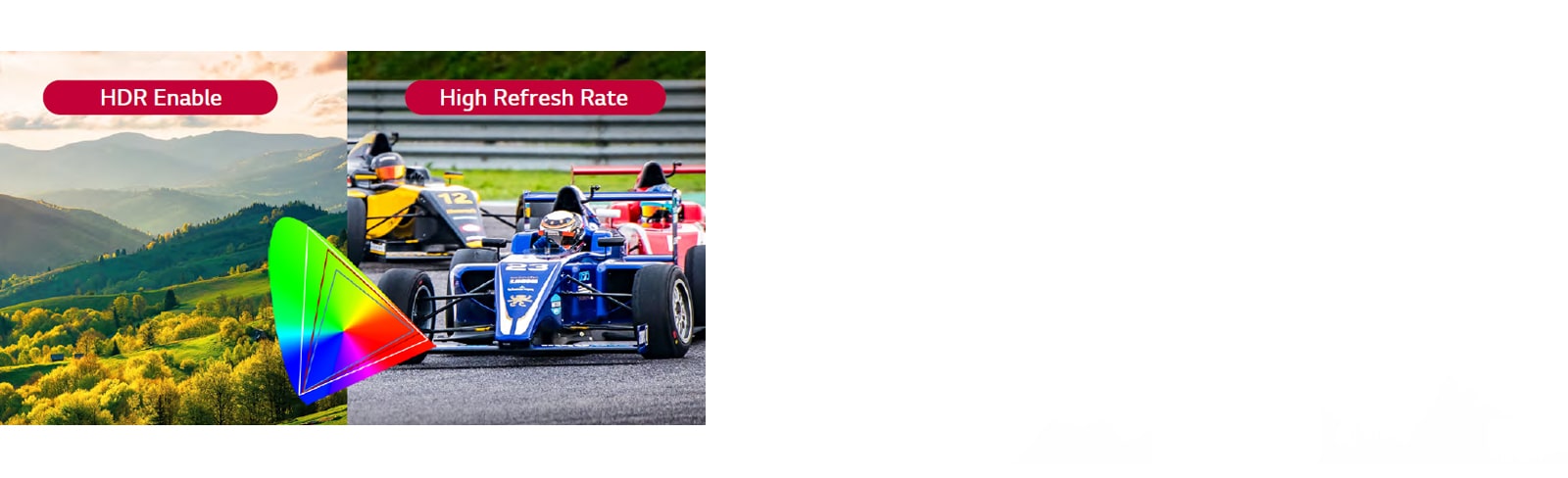 A vivid HDR-enabled screen and a screen with a high refresh rate displaying the exact color are being shown. 