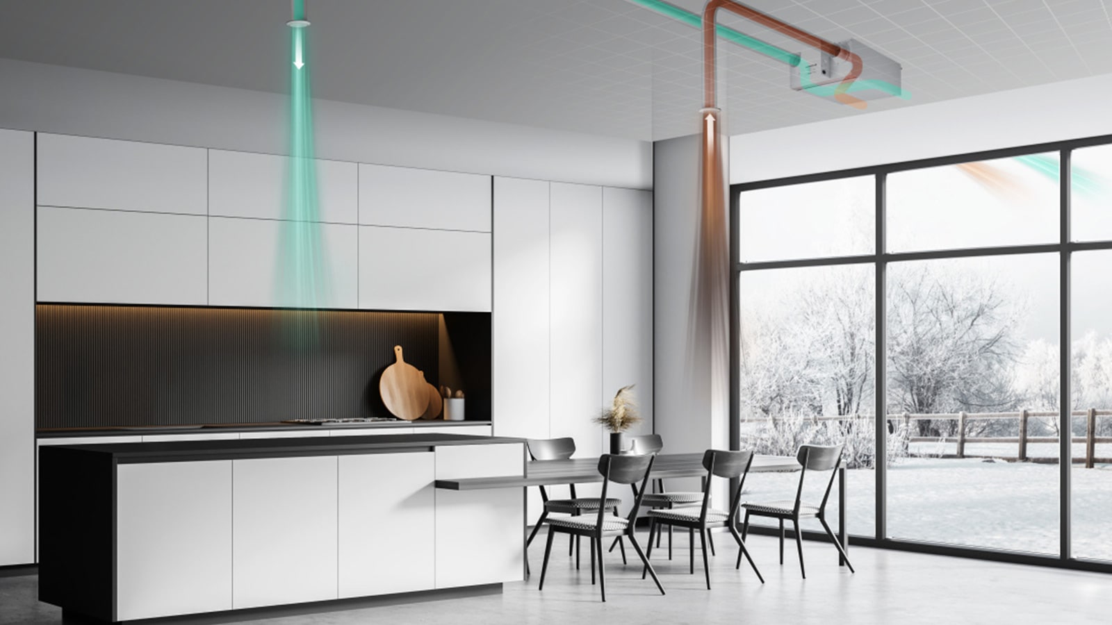 The bad air in the kitchen and the clean air in