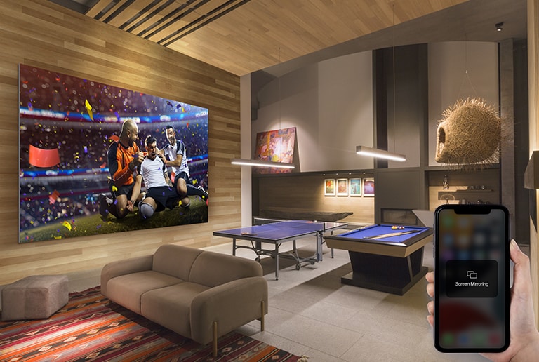 Stream content from your phone to the 118-inch LG MAGNIT with Miracast and AirPlay2 compatibility.