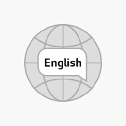 There are four light gray globes with English, Francés, Italiano, Español text written on each globe.