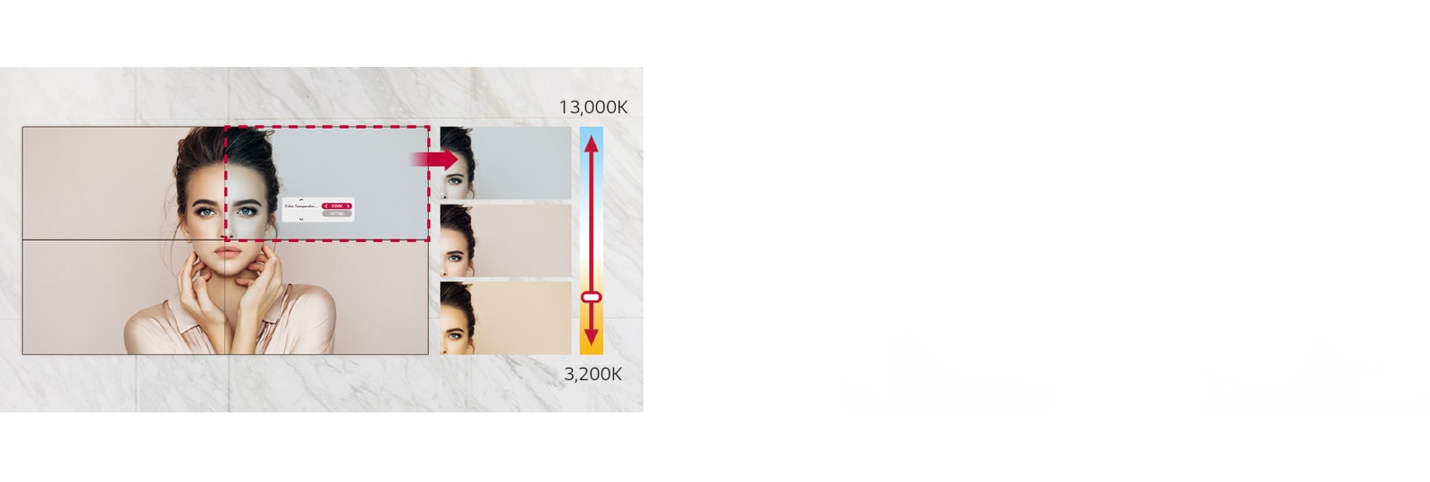 VM5J-H can adjust the color temperature from 3,200K to 13,000K in units of 100K.