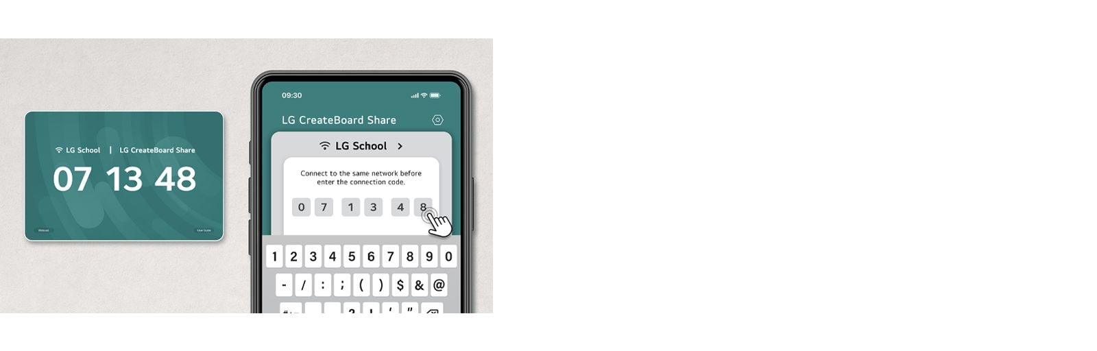 Users can access LG CreateBoard Share, a wireless screenshare solution, by simply entering a 6-digit code. 