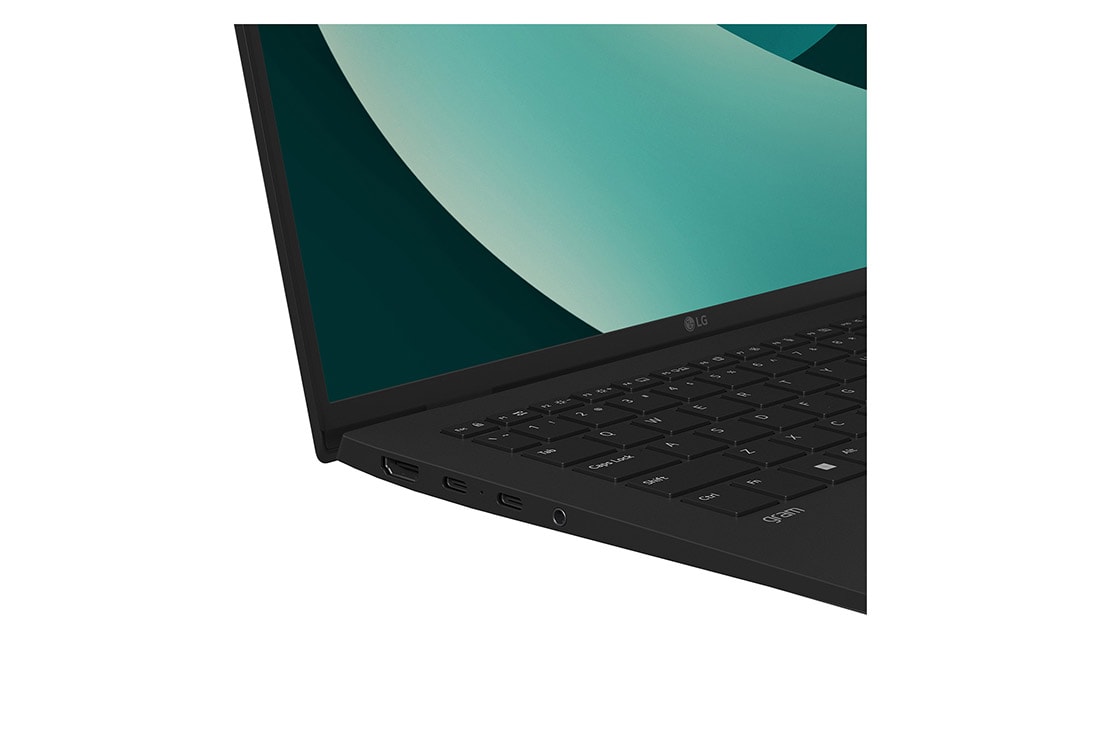 LG gram 14” |  Lightweight Intel® Arrow Lake H Laptop | Windows 11 Pro, gram AI, Copilot, LG gram Link, WUXGA 16:10 Anti-glare IPS display, +30 degree side port zoom-in view with cover open, 14Z90T, thumbnail 5