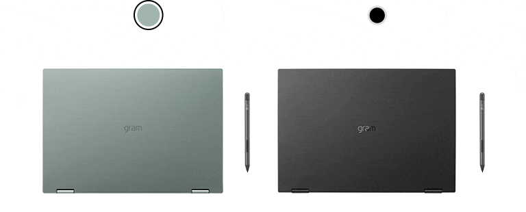 Three LG gram laptops are lined up diagonally.