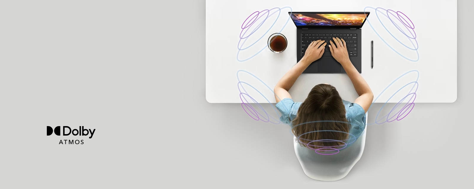 It shows that the sound from the gram speakers surrounds the space around the gram.