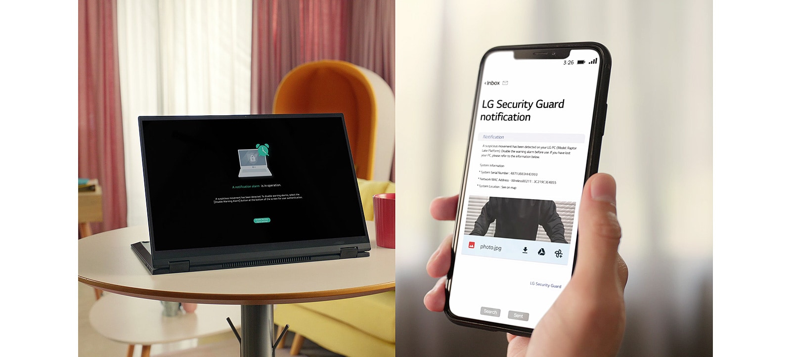 It show that the security guard works when user leaves the gram and it sends an alert to its user.