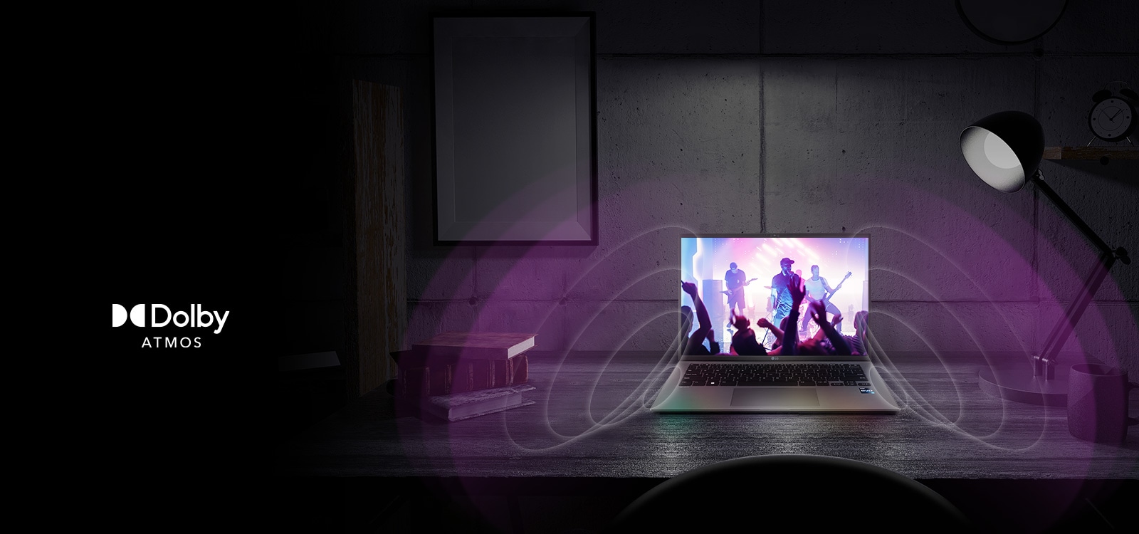 It shows that the sound from the gram speakers surrounds the space around the gram.