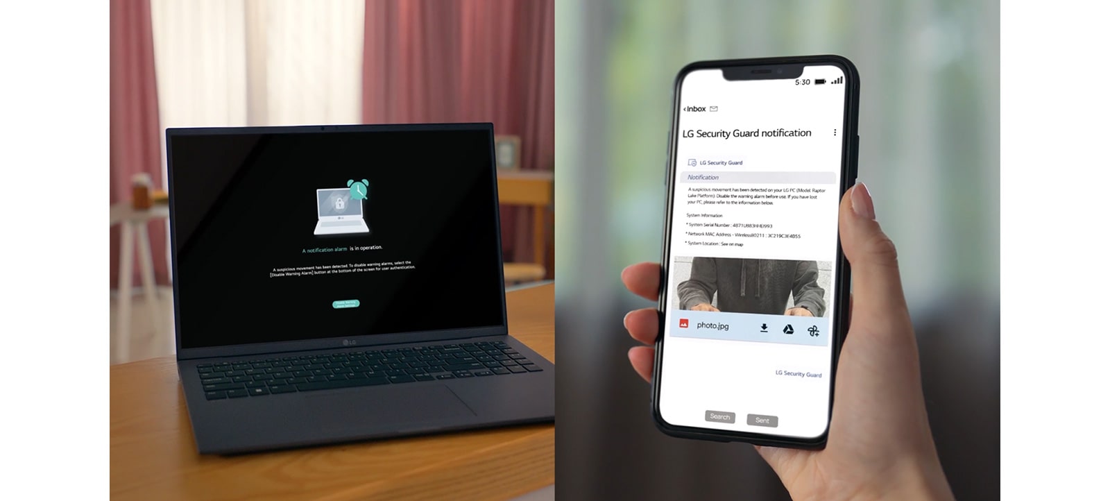 The animation show that the security guard works when user leaves the gram and it sends an alert to its user.