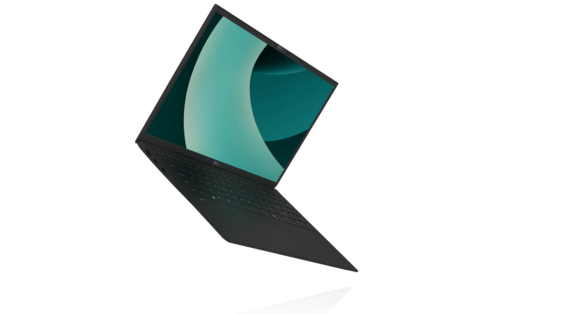 The image shows an LG Gram laptop, highlighted for its ultra-light design. On the right, the text reads: "The power of Hybrid AI".	