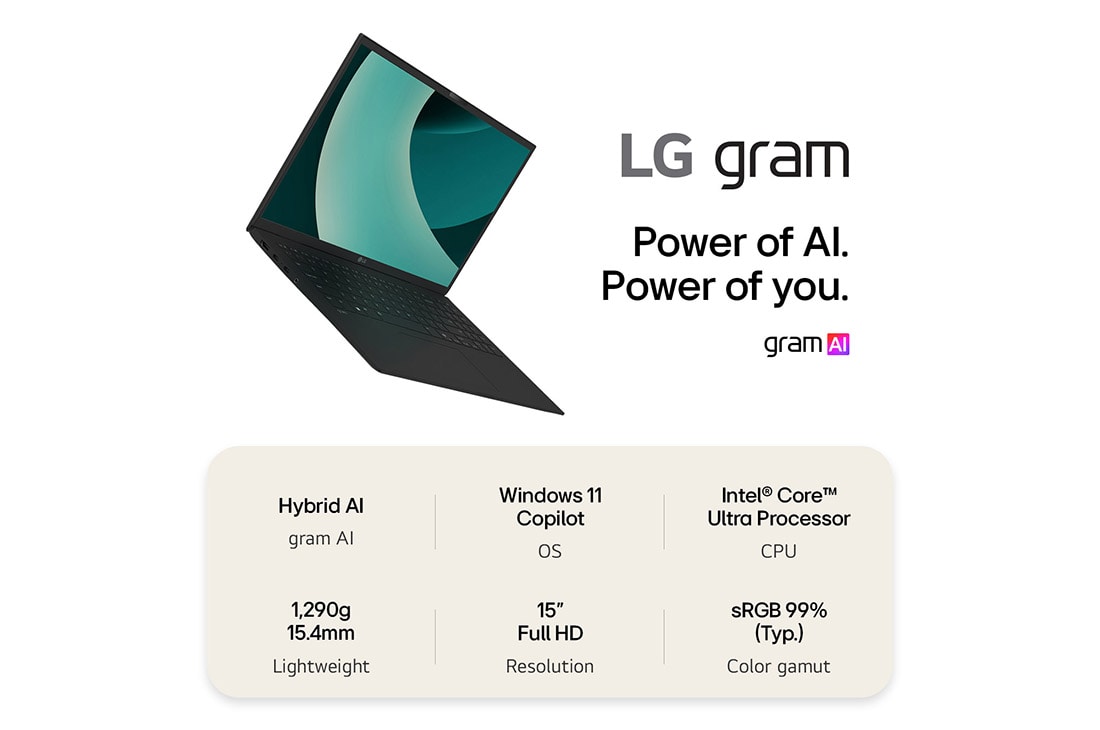 LG gram 15” |  Lightweight Intel® Core™ Ultra Processor Laptop | Windows 11 Pro, gram Hybrid AI, Copilot, LG gram Link, FHD Anti-glare IPS display, lifeview, 15Z90T, thumbnail 11