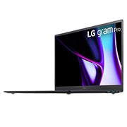LG gram Pro 16” | Pro-grade visuals | 16:10 IPS display | Intel® Core™ Ultra 7 Processor, -30 degree side view and cover open, 16Z90SP, thumbnail 7