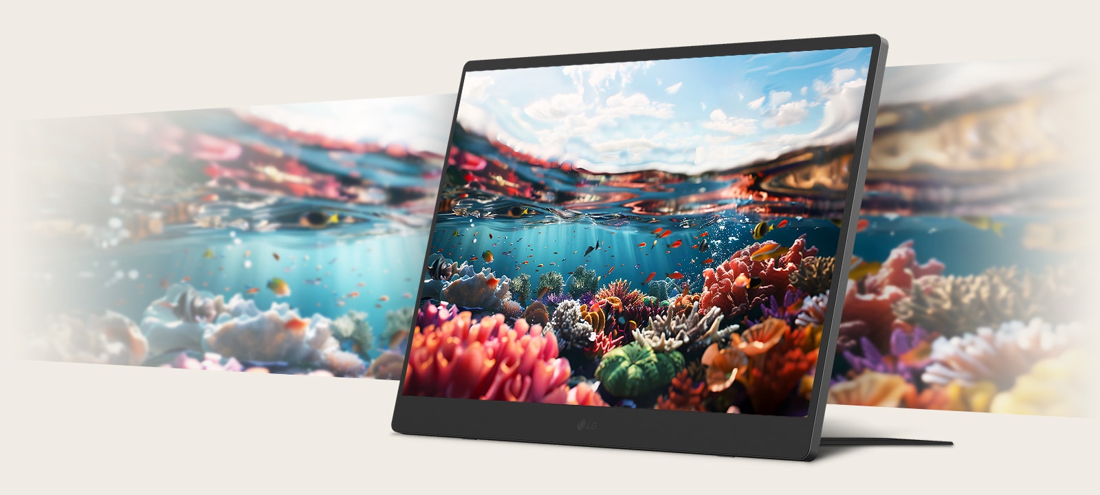 LG gram +view's screen and background feature an underwater image with professional-level clarity and accurate color representation.