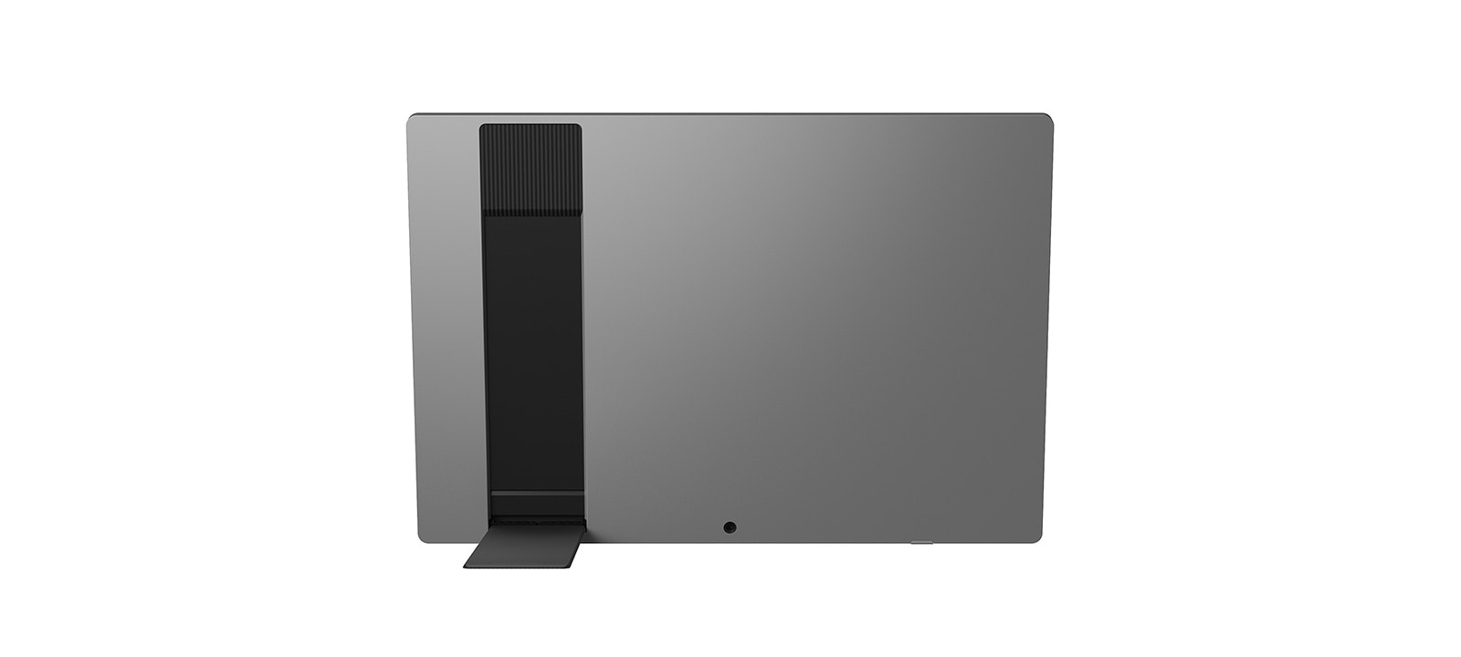 This animation sequentially shows the back of LG gram +view, a scene where the kickstand is used, the front of LG gram +view, and LG gram +view positioned vertically.