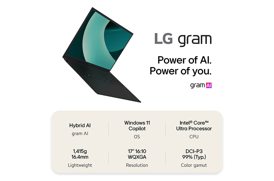 LG gram 17'' |  Lightweight Intel® Core™ Ultra Processor Laptop | Windows 11 Pro, gram Hybrid AI, Copiliot, LG gram Link, WQXGA 16:10 Anti-glare IPS touchscreen, lifeview, 17Z90T, thumbnail 11