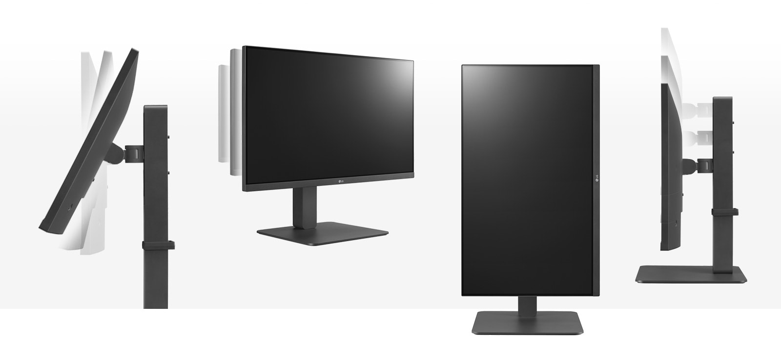 the monitor in the ergonomic design supporting tilt, swivel, pivot and height adjustment options.