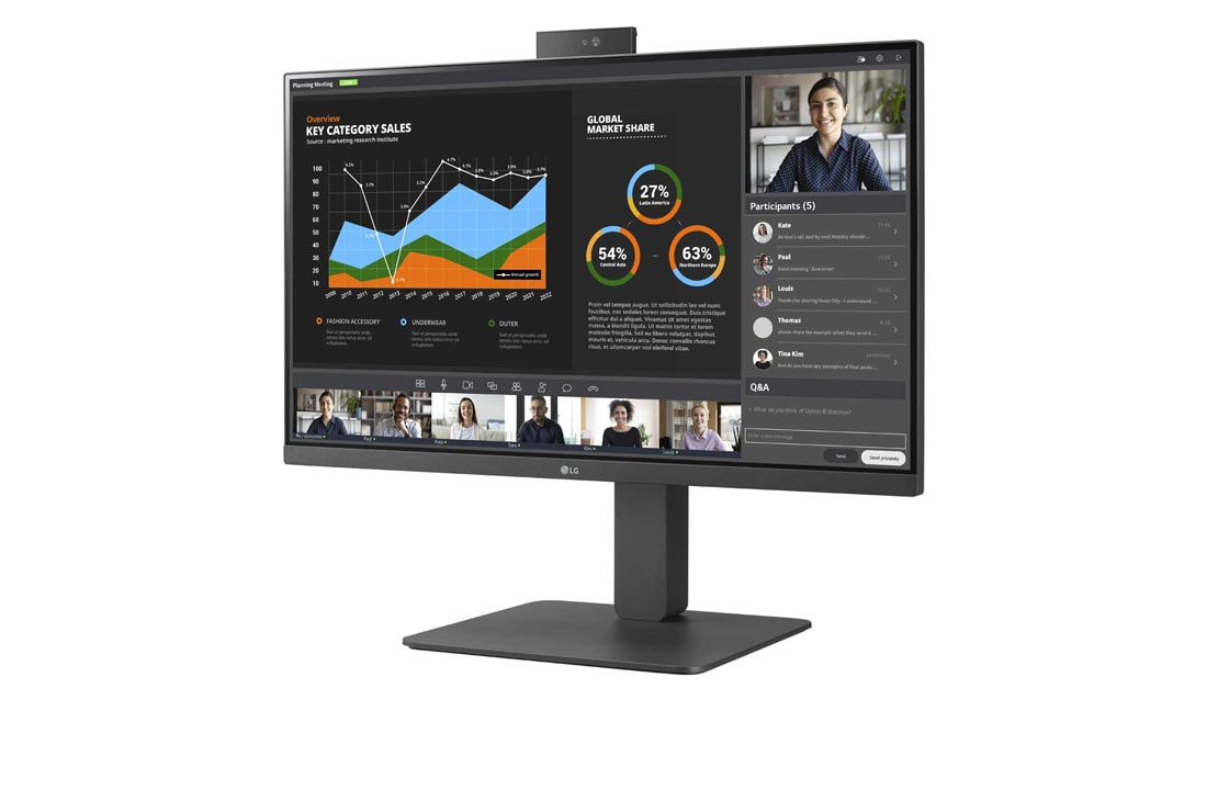 LG 23.8-inch Full HD (1920x1080) IPS Monitor with Built-in Webcam & Mic, -15 degree side view with push-pull Full HD webcam, 24BR750C, thumbnail 3