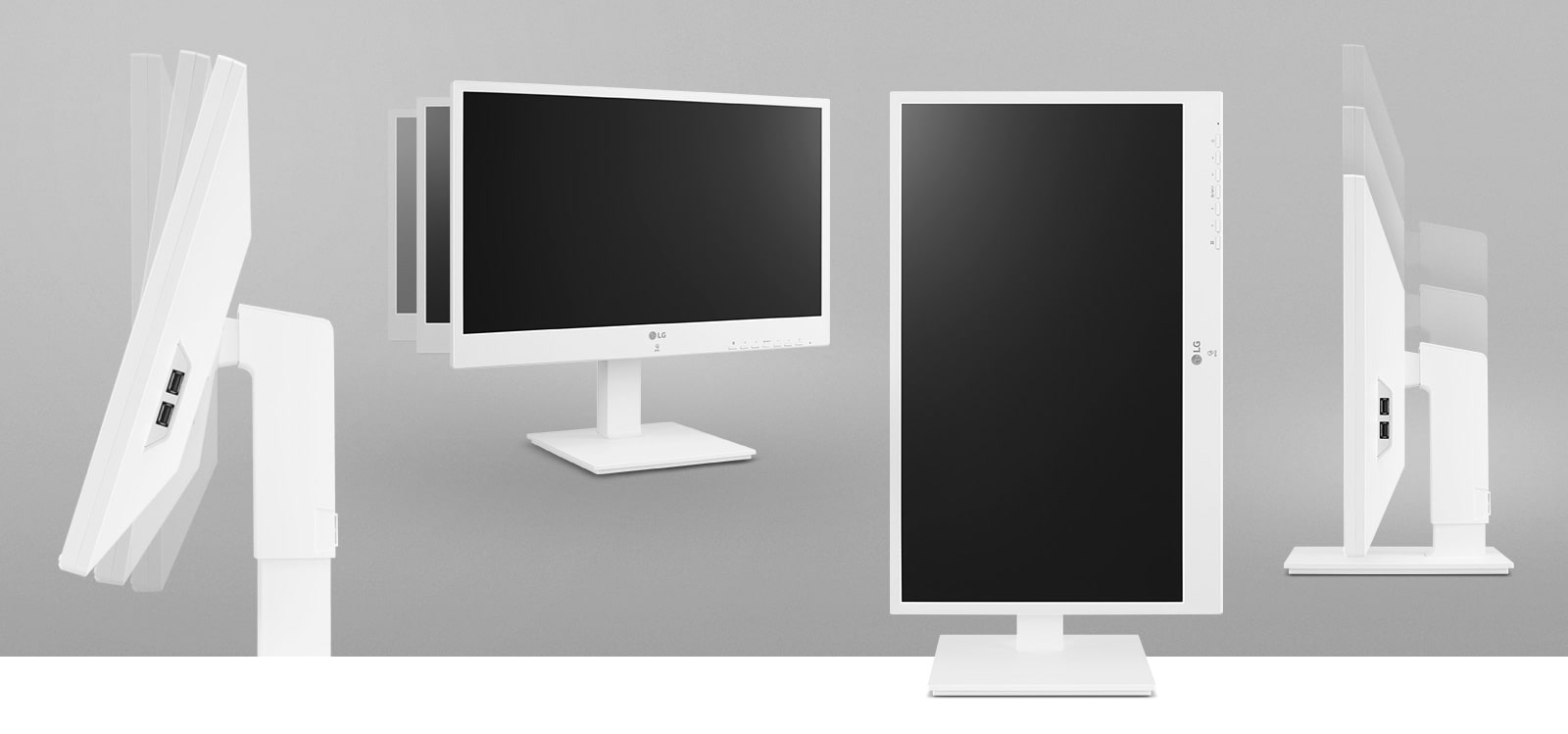 the monitor in the ergonomic design supporting virtually borderless design, tilt and height adjustment options and offering one click stand.