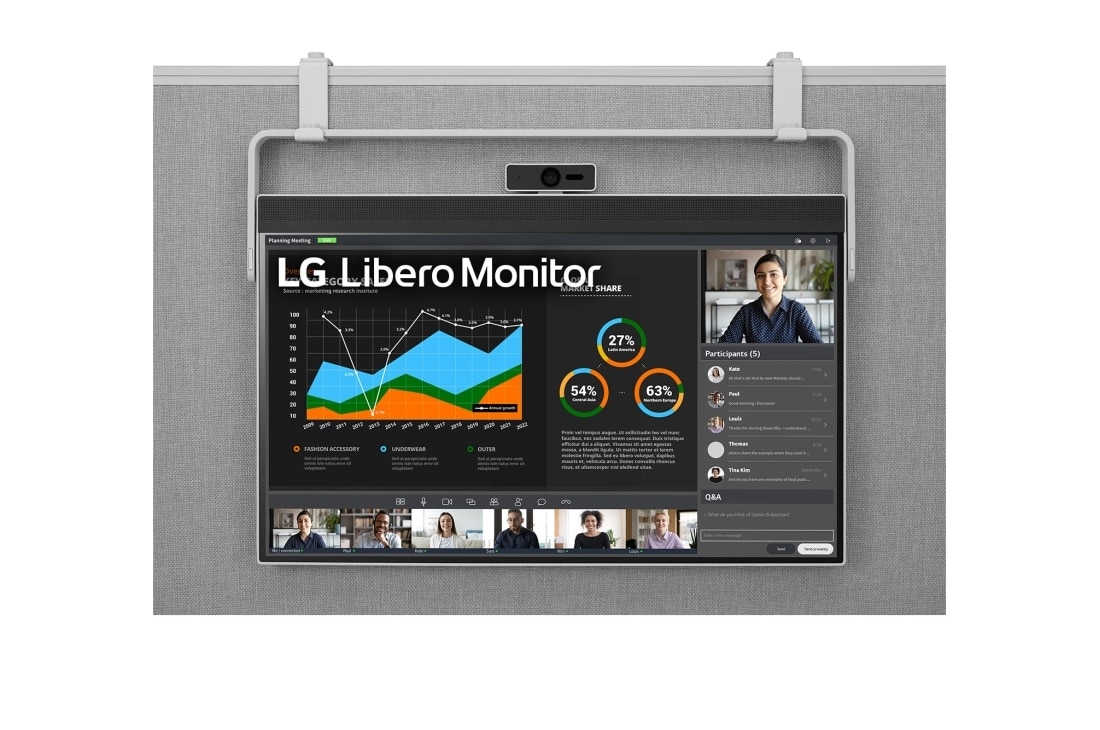 LG 27-inch QHD Libero Monitor with Detachable Full HD Webcam, front view of the hanging type and detachable webcam, 27BQ70QC