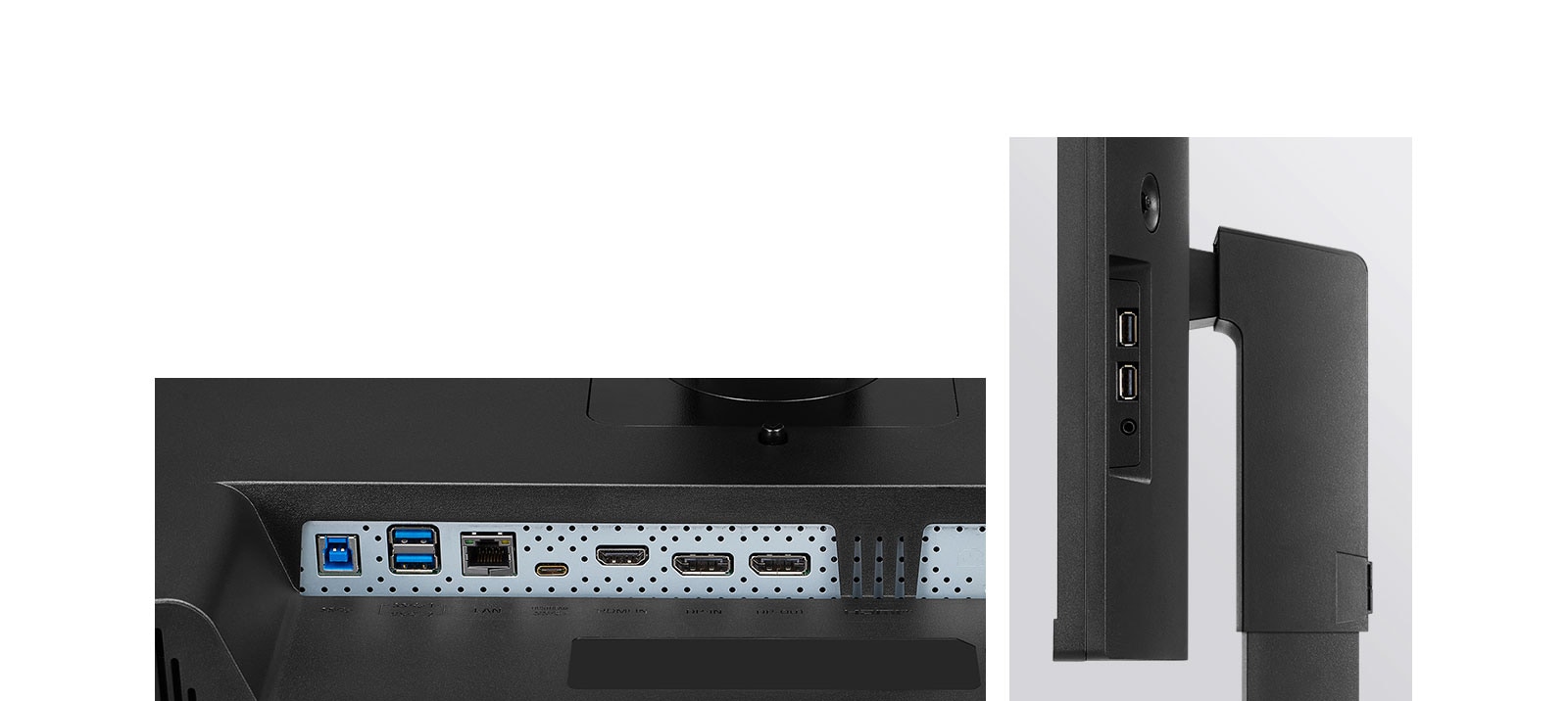 This monitor offers USB Type-C™, DisplayPort, HDMI, RJ45 (Ethernet), USB (1Up/4Down) and Headphone out port.