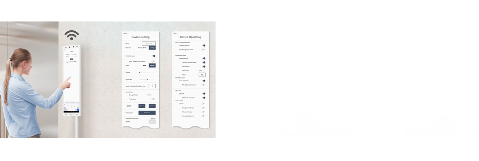 A user is touching the LG Thermal Sensing Terminal’s screen. Users can update the software with a simple touch.