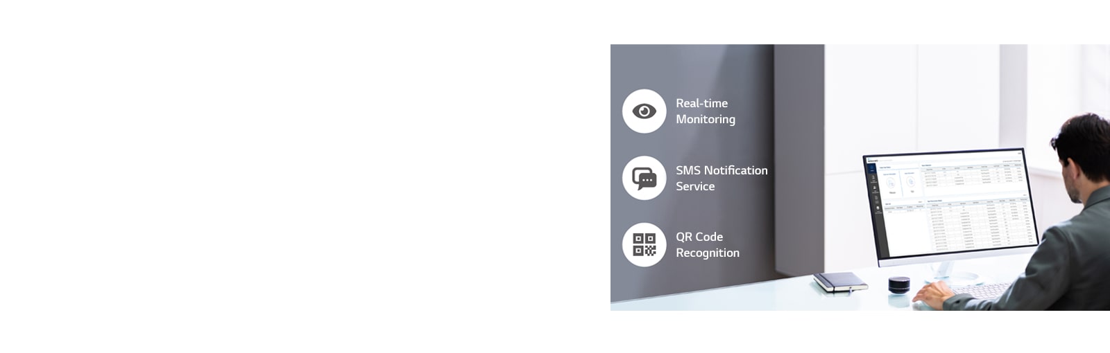 A man is managing LG Thermal Sensing Terminal, using PC administrator tools.