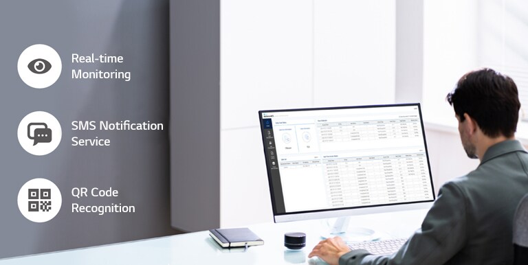 A man is managing LG Thermal Sensing Terminal, using PC administrator tools.
