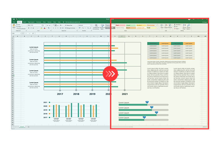 Comparison image of the right side with reader mode applied and the left side without reader mode applied.