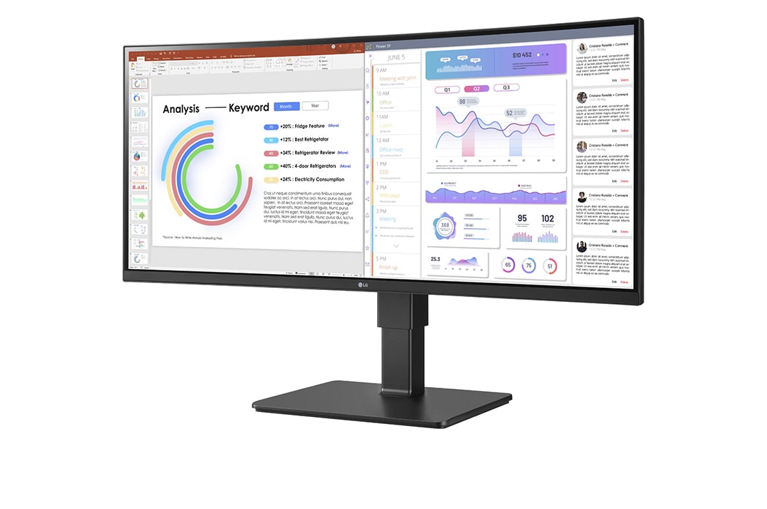 LG 34-inch UltraWide™ WQHD (3440x1440) IPS Monitor with Built-in Webcam & Mic, -15 degree side view, 34BQ77QC, thumbnail 4