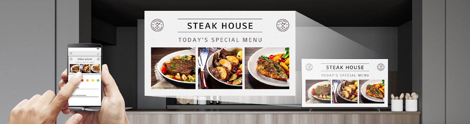 The store owner can simply create menu contents on the menu board using mobile application.