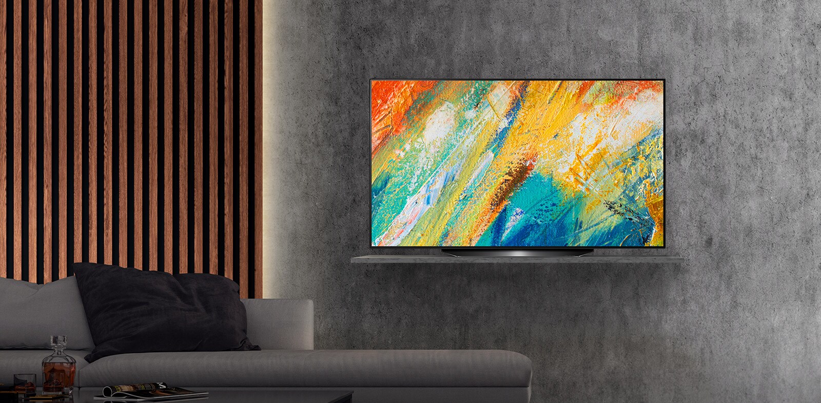 A TV on the wall shows the artwork, and the texture of the screen is so good as if it were in a gallery.