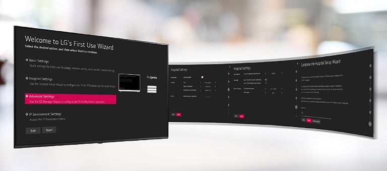 LG's First Use Wizard provides an optimized GUI for initial setup needed for hospital use.