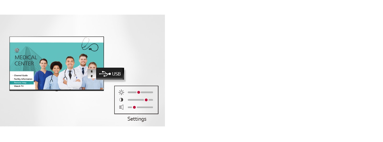Setting data of the display can be stored on USB and transmitted to other displays.