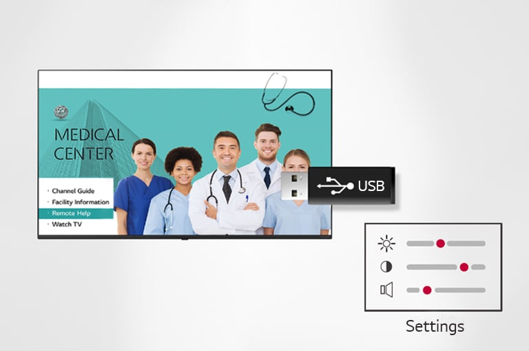 Setting data of the display can be stored on USB and transmitted to other displays.